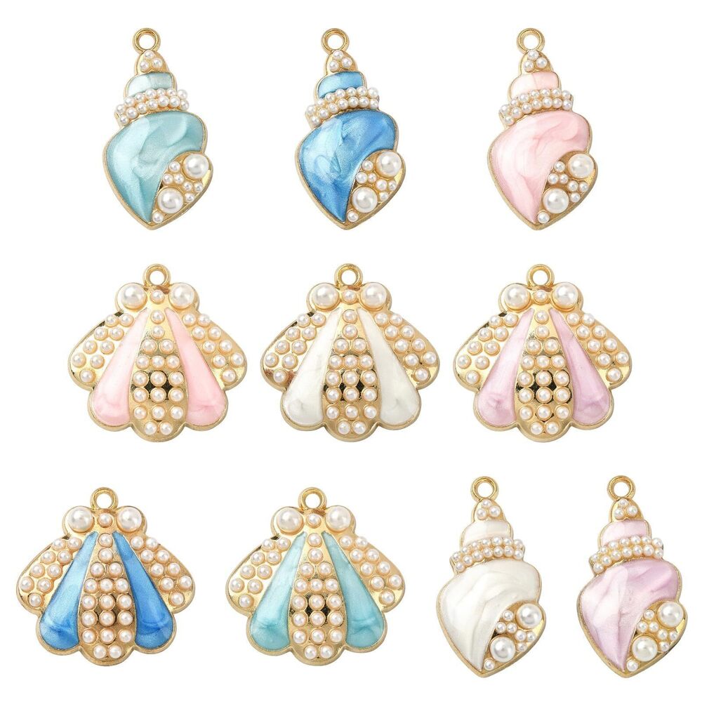 8511 20 Pcs 10 Styles Marine Theme Enamel Charms Pendants Sea Shell